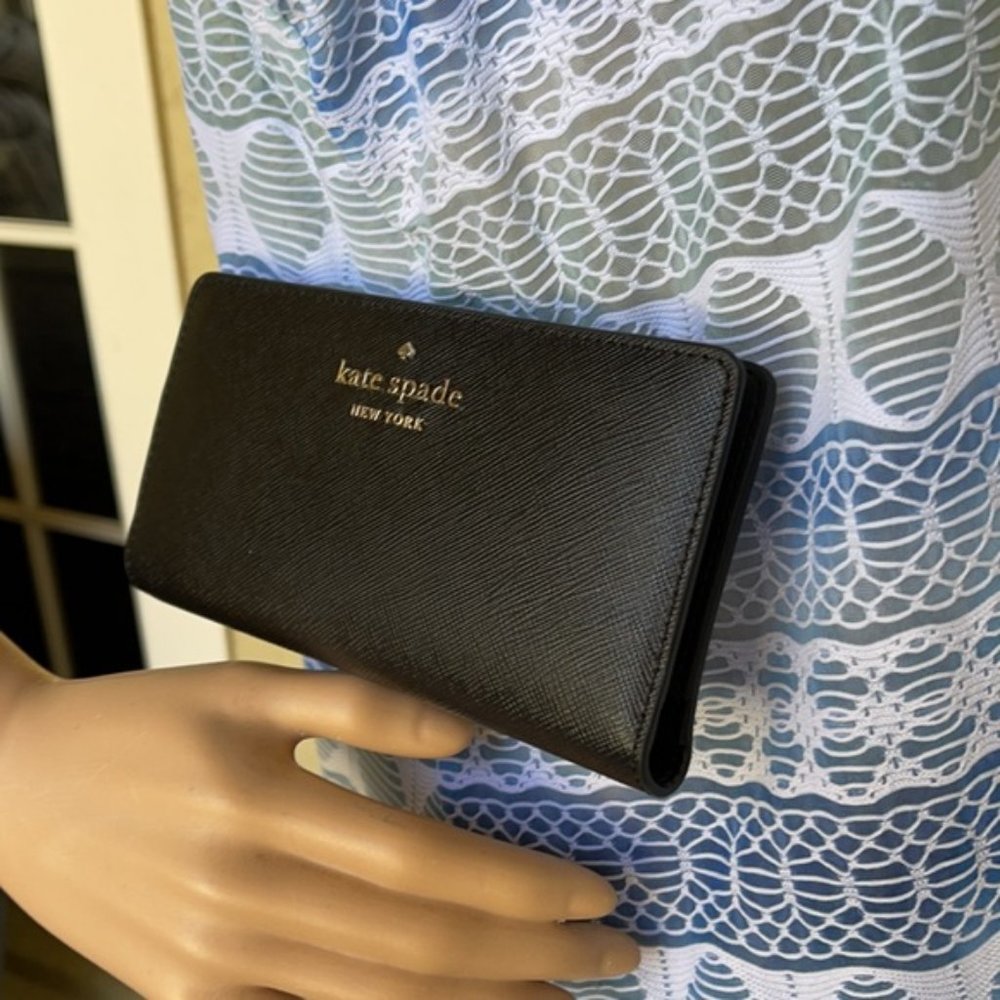 Kate Spade Staci Large Slim Bifold Wallet Black - Picture 2 of 16